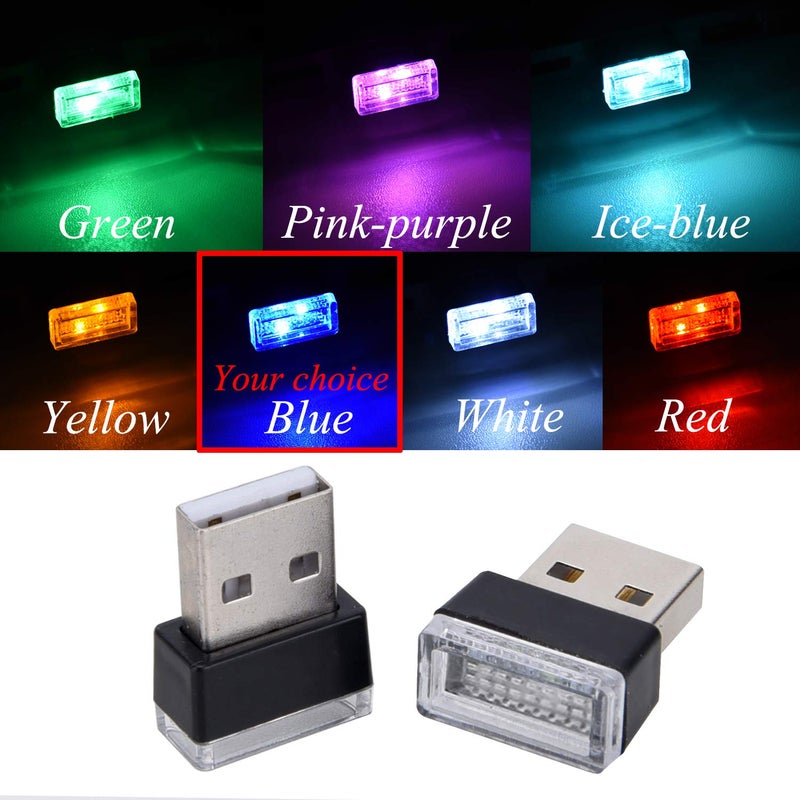 Febrytold 2 Pcs Blue Universal Mini USB LED Car Interior Ambient Atmosphere Lights for Car Interior Trunk Ambient Atmosphere - Image 2